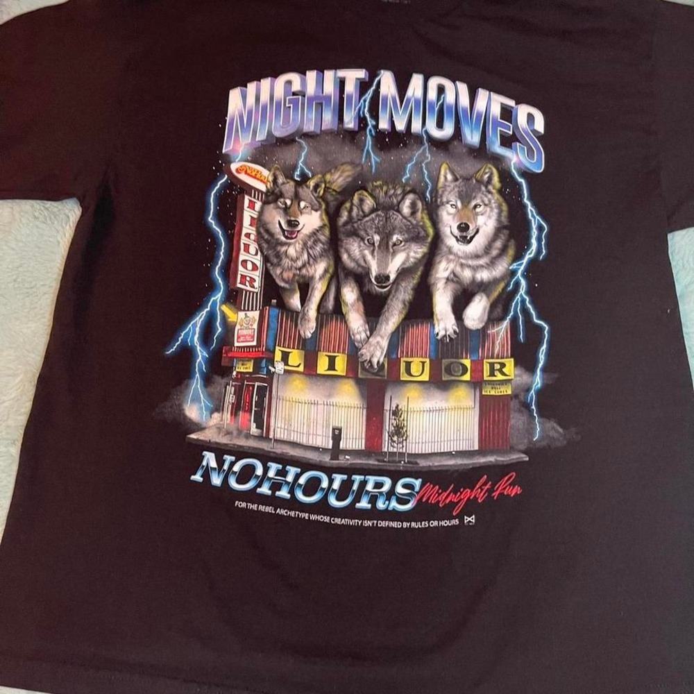 No Hours‎ Night Moves Wolves Graphic Tee Black XL Streetwear